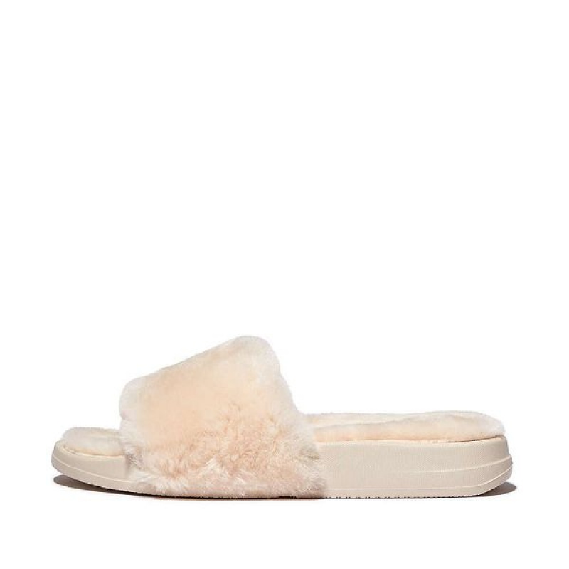 White Women\'s FitFlop Iqushion Shearling Slides | 295KZHQUS