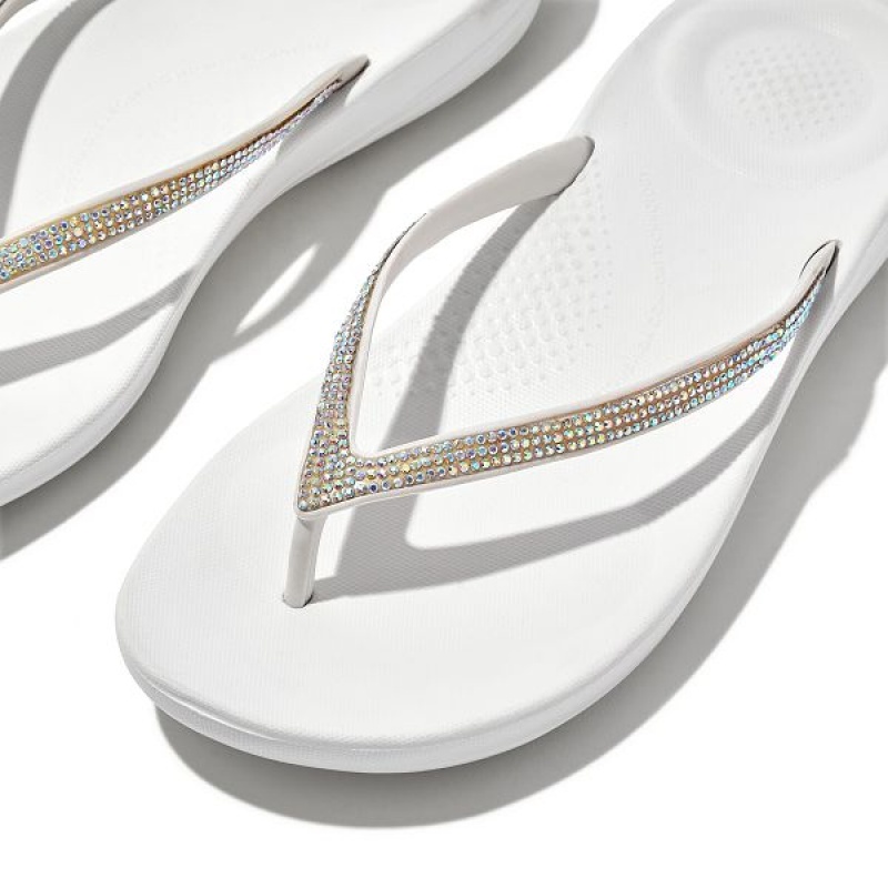 White Women's FitFlop Iqushion Sparkle Ergonomic Flip Flops | 039BHKVPO