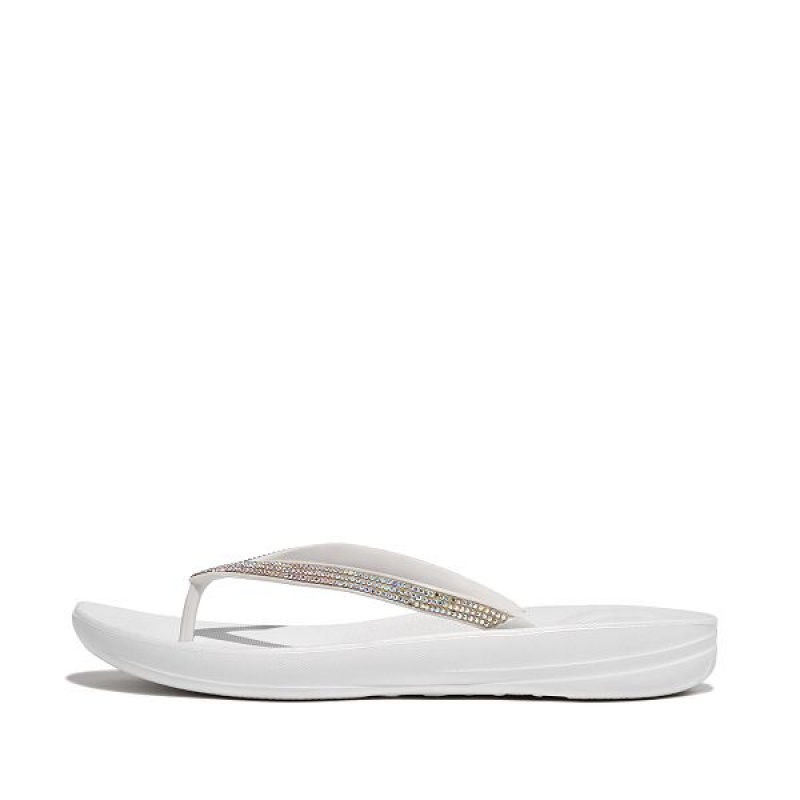 White Women\'s FitFlop Iqushion Sparkle Ergonomic Flip Flops | 039BHKVPO