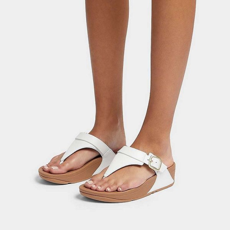 White Women's FitFlop Lulu Adjustable Leather Toe-Posts Sandals | 527LPNTSM