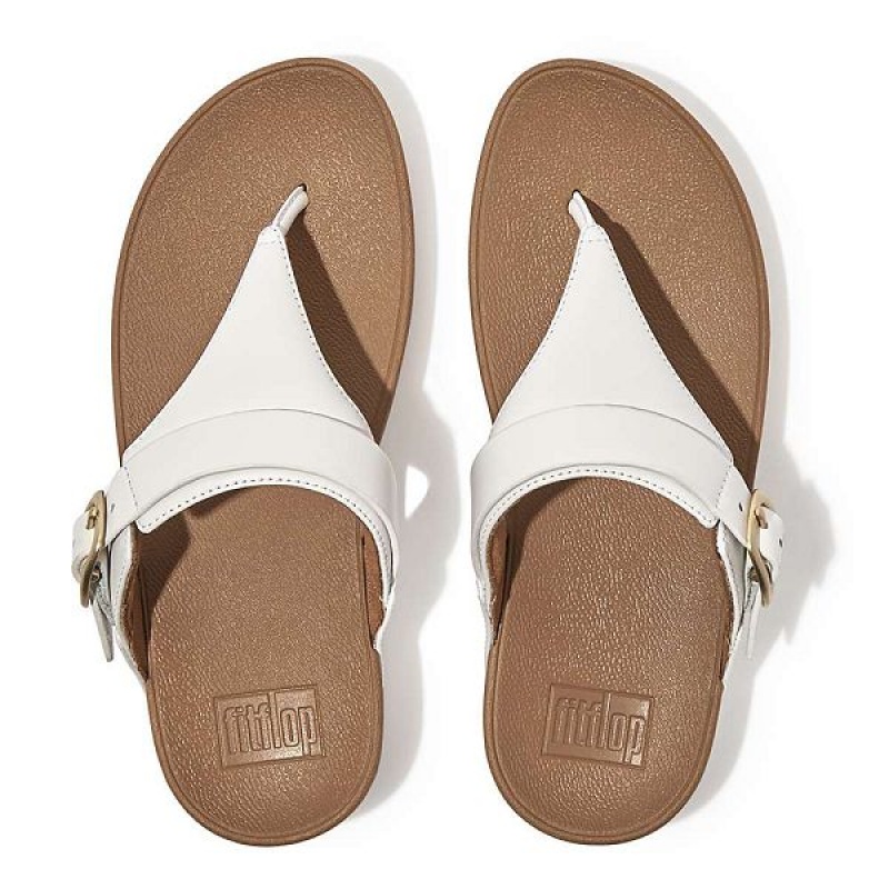 White Women's FitFlop Lulu Adjustable Leather Toe-Posts Sandals | 527LPNTSM