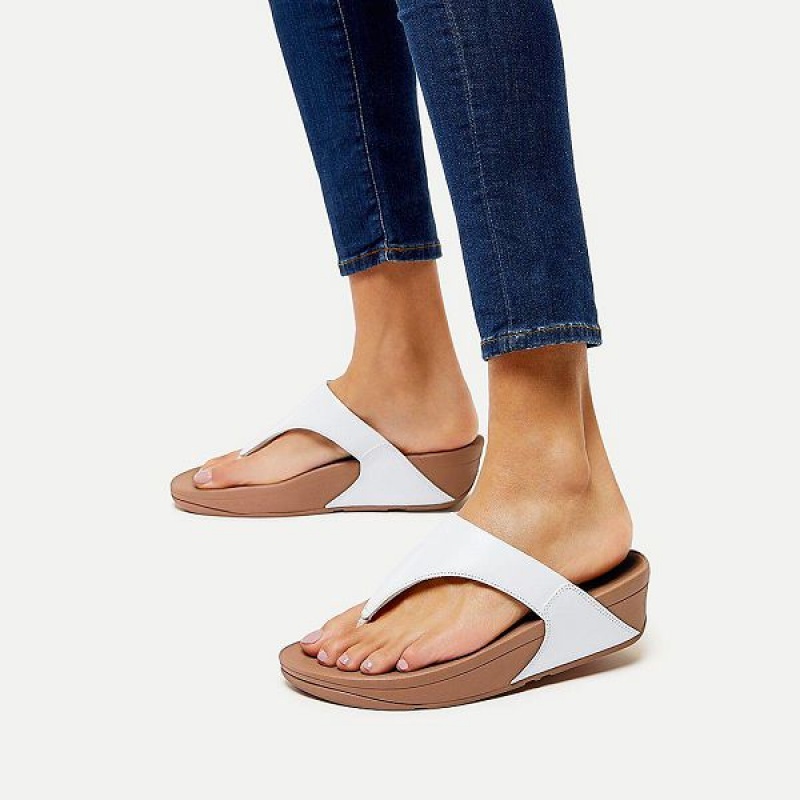 White Women's FitFlop Lulu Leather Toe-Post Sandals | 713JBDPYG