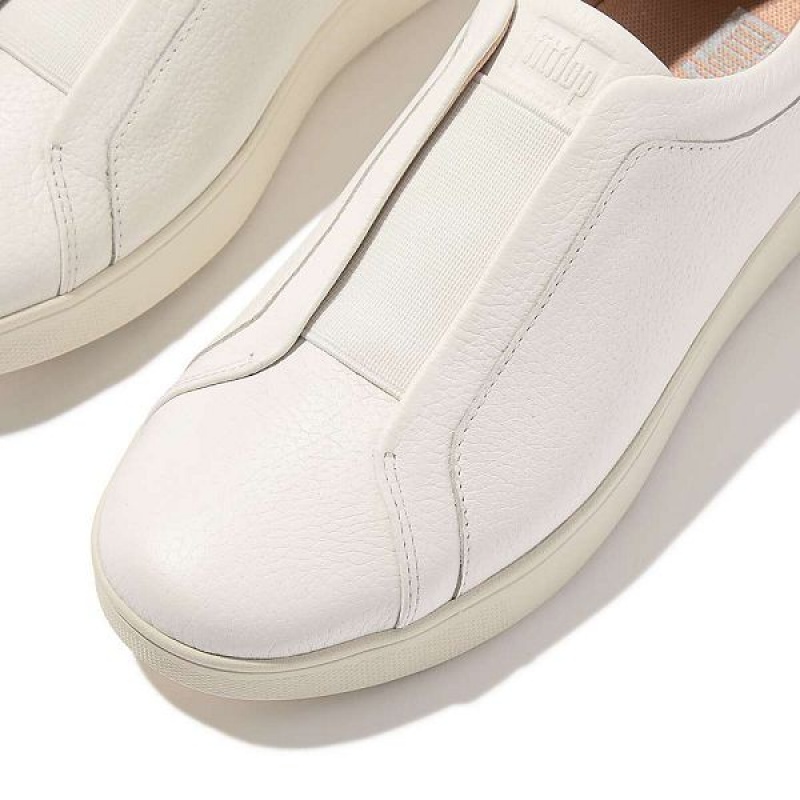 White Women's FitFlop Rally Elastic Tumbled Leather Slip On Sneakers | 614CWLHKJ