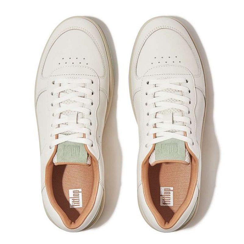 White Women's FitFlop Rally Evo Leather Sneakers | 976UOGVWT