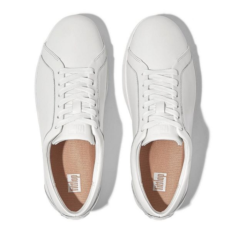 White Women's FitFlop Rally Leather Sneakers | 086TZUEJY