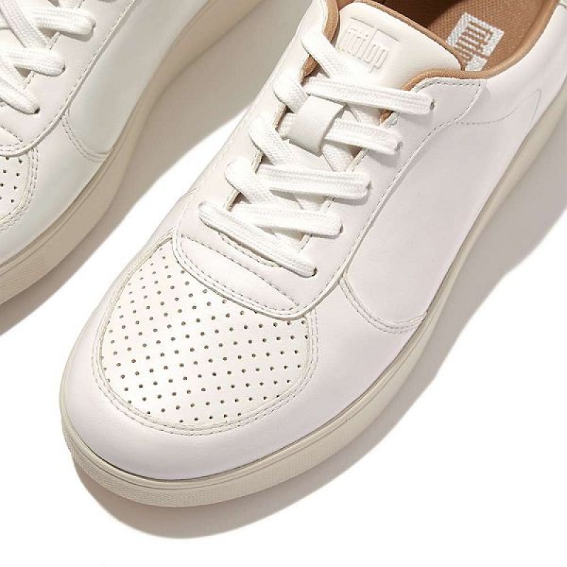 White Women's FitFlop Rally Perf Leather Panel Sneakers | 902TIDOLP