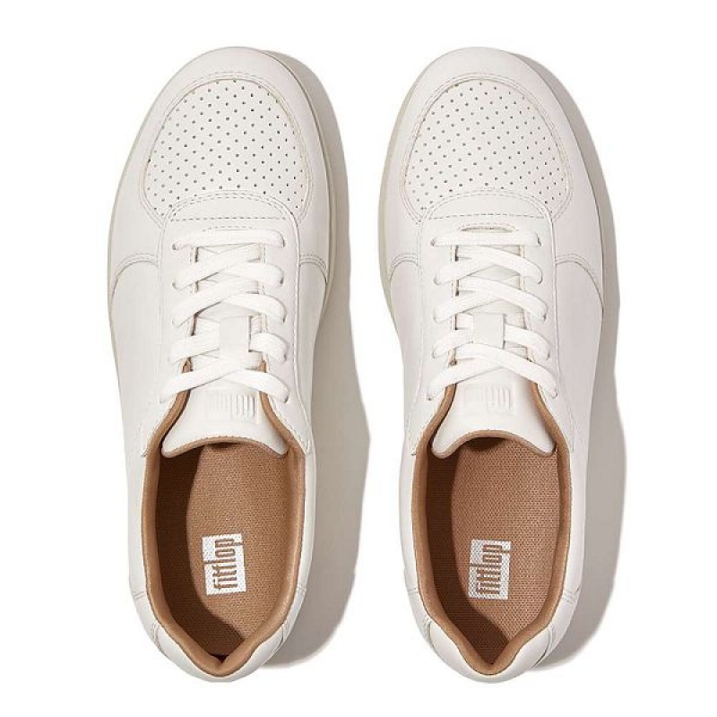 White Women's FitFlop Rally Perf Leather Panel Sneakers | 902TIDOLP