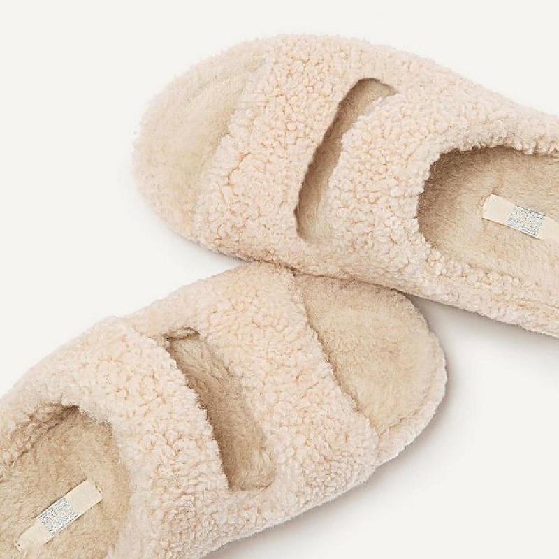 White Women's FitFlop Shuv Two Bar Shearling Slides | 027XFTRYH