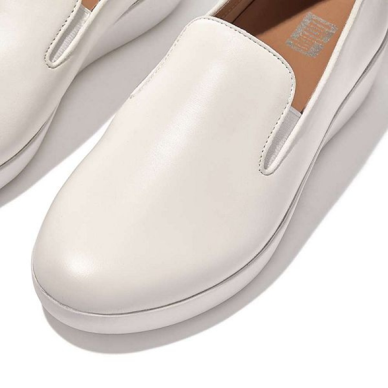 White Women's FitFlop Superskate Leather Loafers Loafers | 809WFZHOY