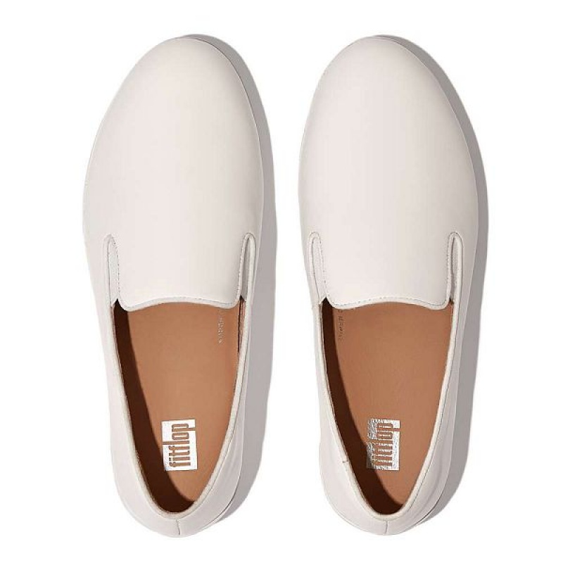 White Women's FitFlop Superskate Leather Loafers Loafers | 809WFZHOY