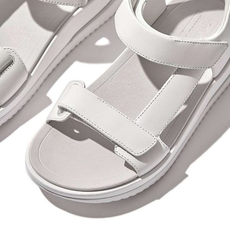 White Women's FitFlop Surff Adjustable Leather Back-Strap Sandals | 754AWKNQL