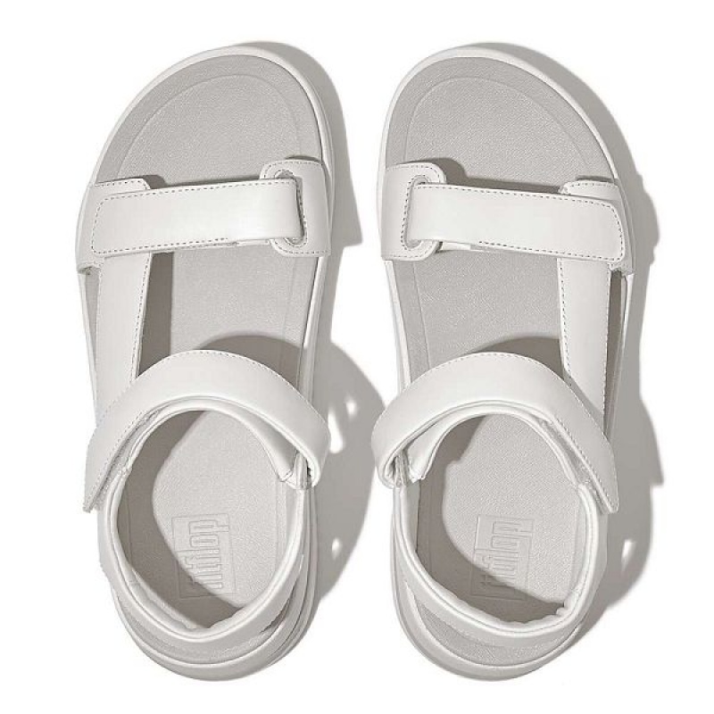 White Women's FitFlop Surff Adjustable Leather Back-Strap Sandals | 754AWKNQL