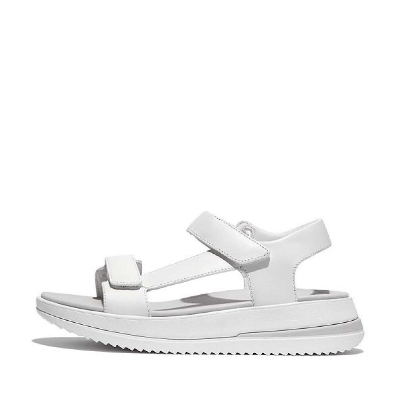 White Women\'s FitFlop Surff Adjustable Leather Back-Strap Sandals | 754AWKNQL