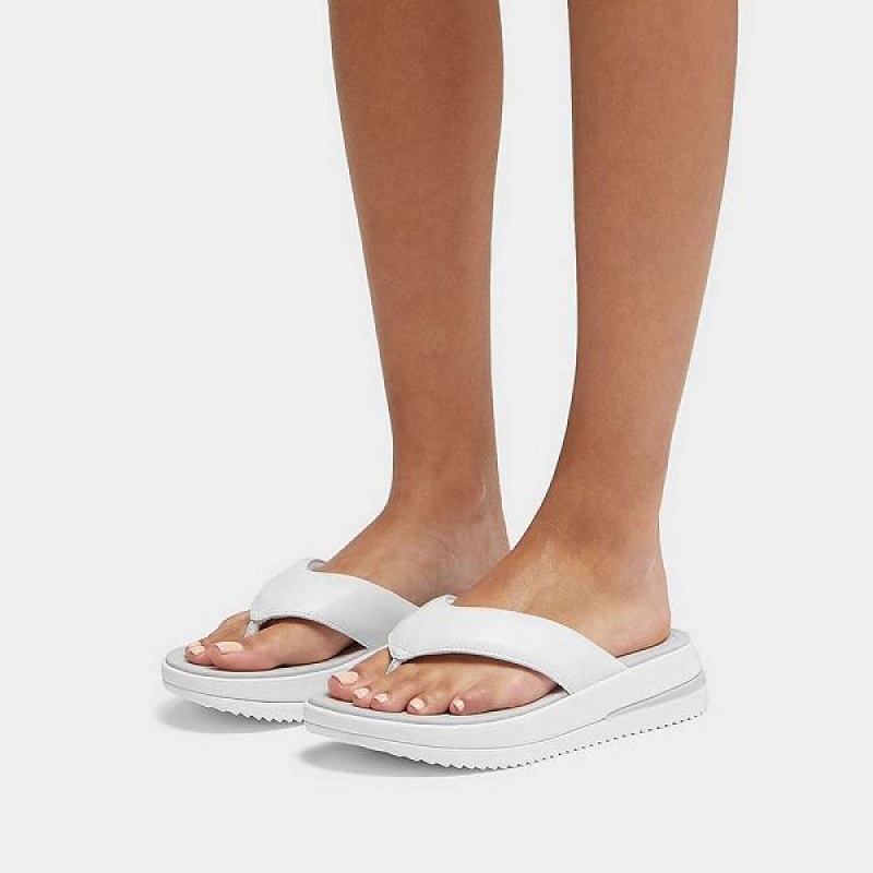 White Women's FitFlop Surff Padded Leather Toe-Post Sandals | 130CRKWQN