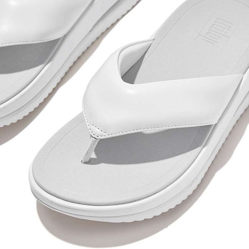 White Women's FitFlop Surff Padded Leather Toe-Post Sandals | 130CRKWQN