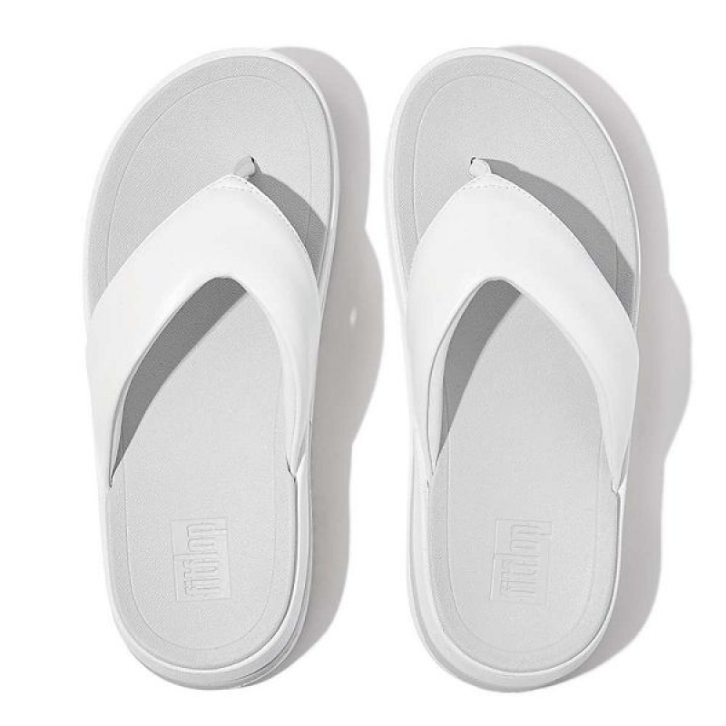 White Women's FitFlop Surff Padded Leather Toe-Post Sandals | 130CRKWQN