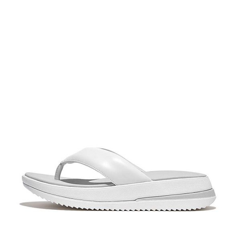 White Women\'s FitFlop Surff Padded Leather Toe-Post Sandals | 130CRKWQN