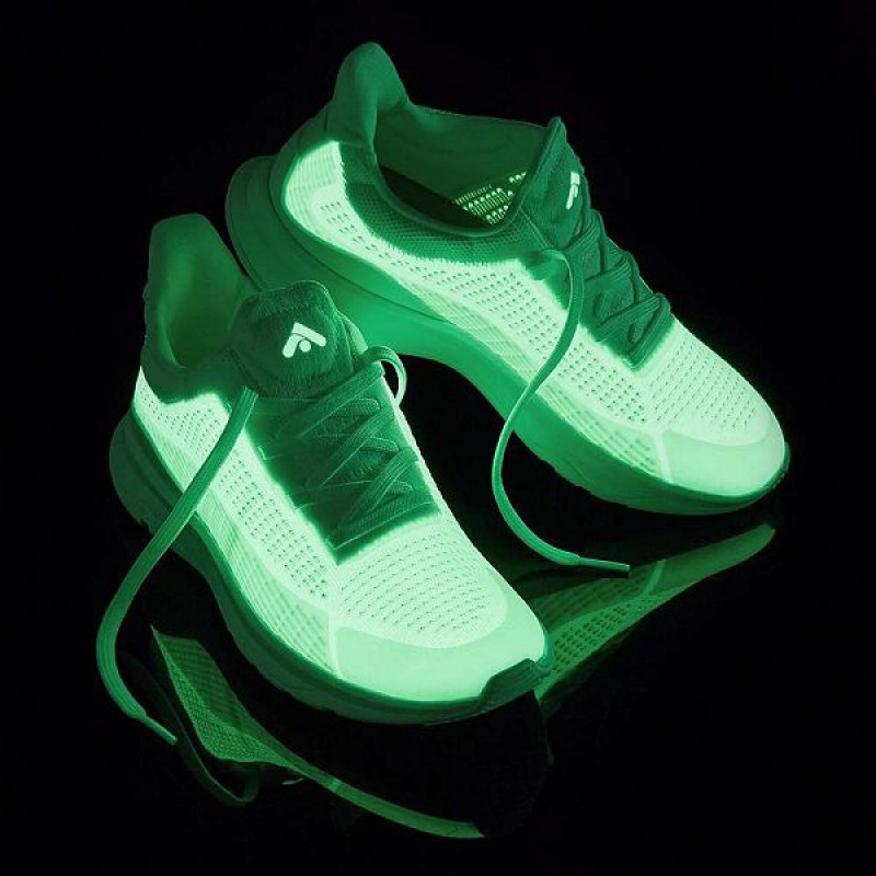 White Women's FitFlop Vitamin Ffx Glow In The Dark Knit Sports Sneakers | 953IOMNWB